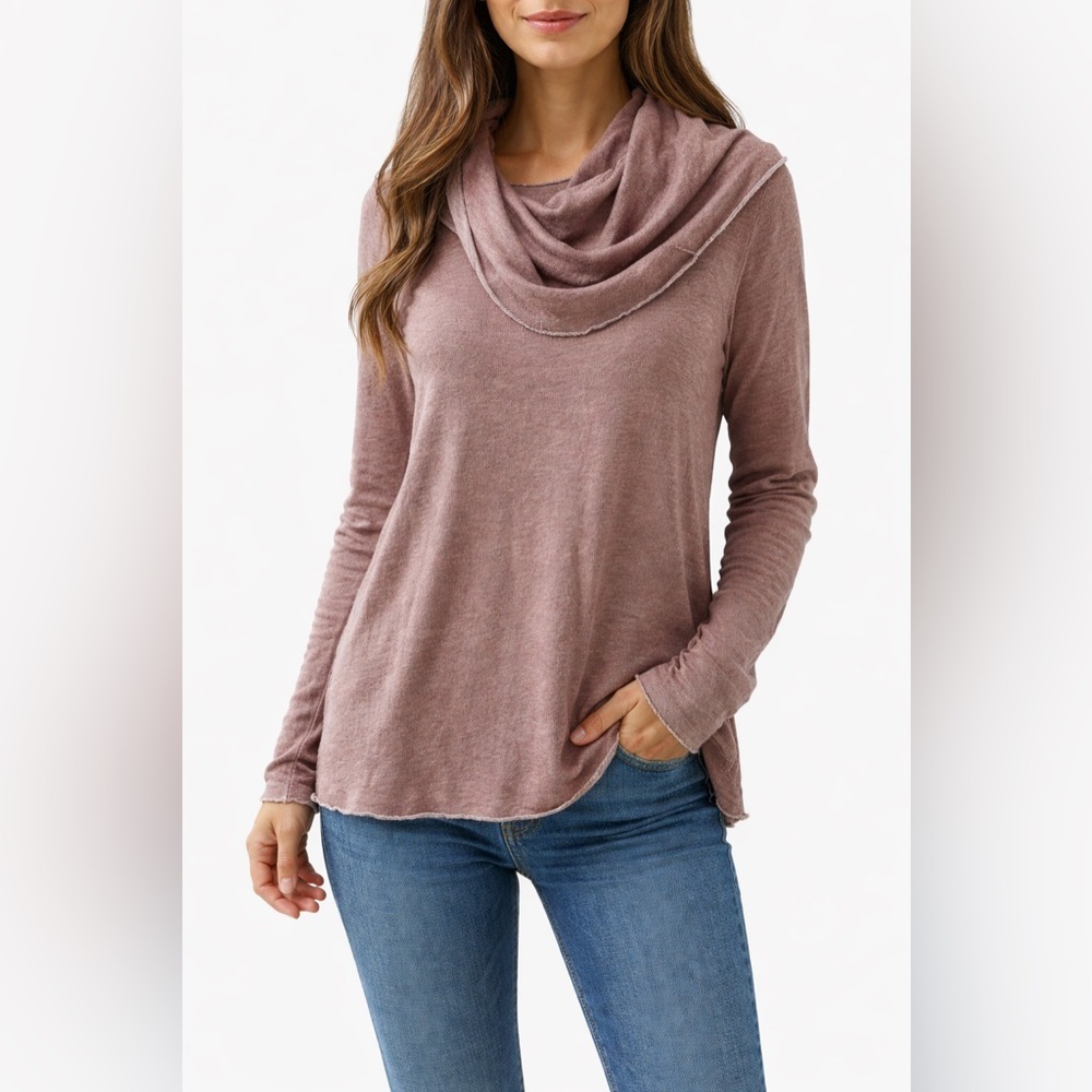Free People Beach Cowl Neck Lightweight Cotton Sweater in Dusty Rose Two Body